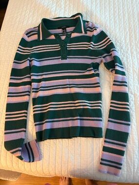 Forever 21 Green and Lavender Striped Cardigan